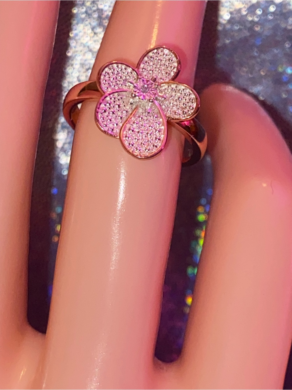 ✨🌸Blush Bloom Rose Gold Flower Ring | Diamond Accent Floral Statement, Sz 7